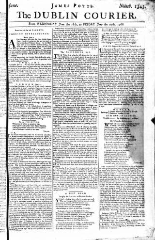 cover page of Dublin Courier published on June 18, 1766