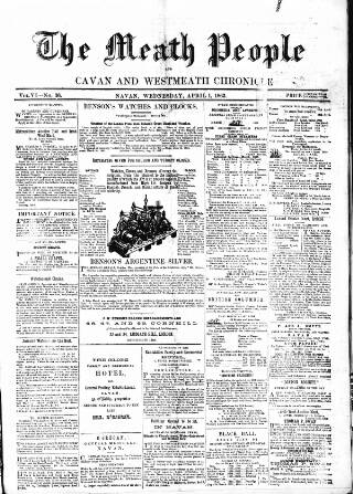 cover page of Meath People published on April 1, 1863