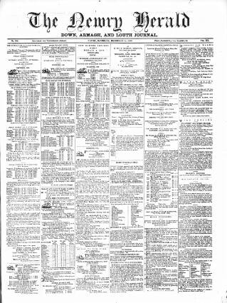 cover page of Newry Herald published on December 15, 1860