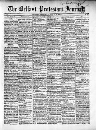 cover page of Belfast Protestant Journal published on March 16, 1850