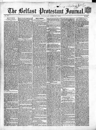 cover page of Belfast Protestant Journal published on June 29, 1850