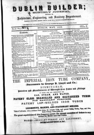 cover page of The Dublin Builder published on May 2, 1859
