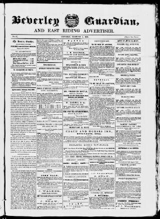 cover page of Beverley Guardian published on February 2, 1856