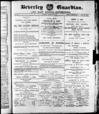 cover page of Beverley Guardian published on November 2, 1889