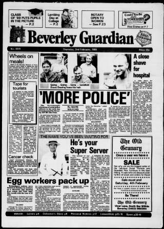 cover page of Beverley Guardian published on February 2, 1989