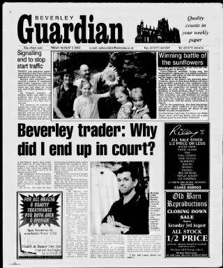 cover page of Beverley Guardian published on August 2, 2002