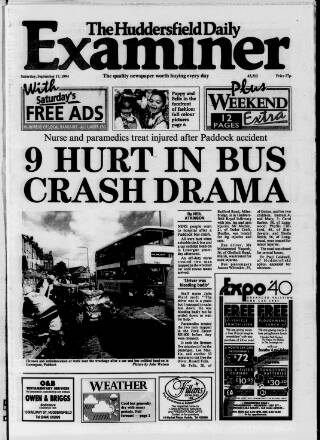 cover page of Huddersfield Daily Examiner published on September 17, 1994