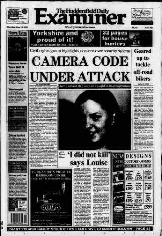 cover page of Huddersfield Daily Examiner published on June 18, 1998