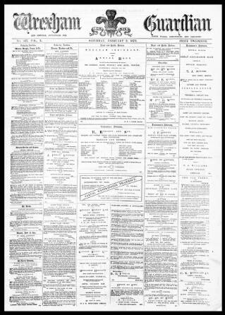 cover page of Wrexham Guardian and Denbighshire and Flintshire Advertiser published on February 2, 1878