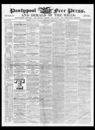 cover page of Pontypool Free Press published on September 17, 1864