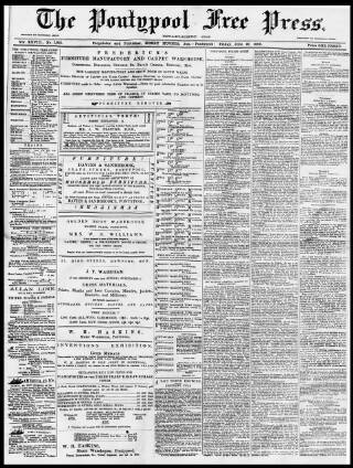 cover page of Pontypool Free Press published on June 18, 1886