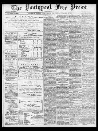 cover page of Pontypool Free Press published on May 2, 1890
