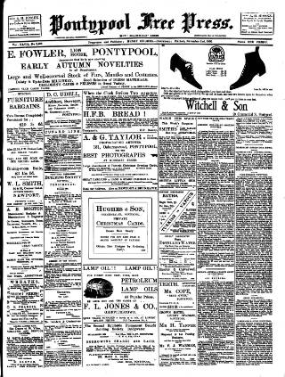 cover page of Pontypool Free Press published on November 2, 1906