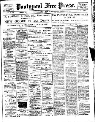 cover page of Pontypool Free Press published on March 19, 1909