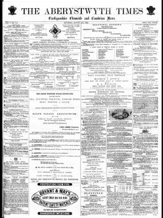 cover page of Aberystwyth Times published on August 21, 1869