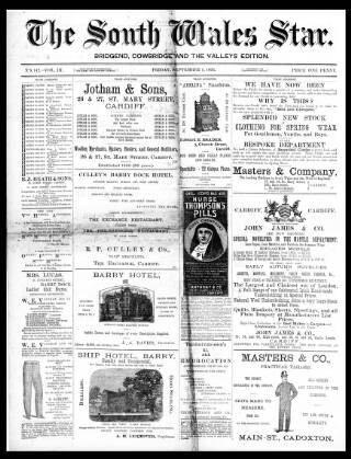 cover page of South Wales Star published on September 1, 1893