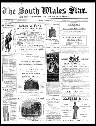 cover page of South Wales Star published on November 10, 1893