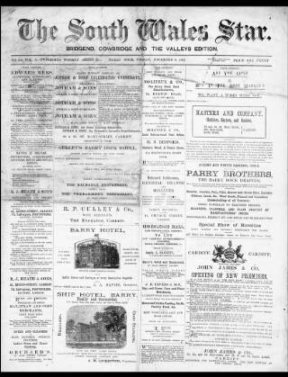 cover page of South Wales Star published on December 8, 1893