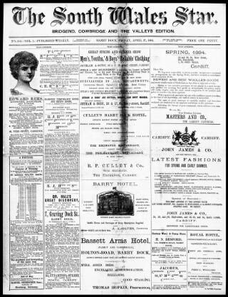 cover page of South Wales Star published on April 27, 1894