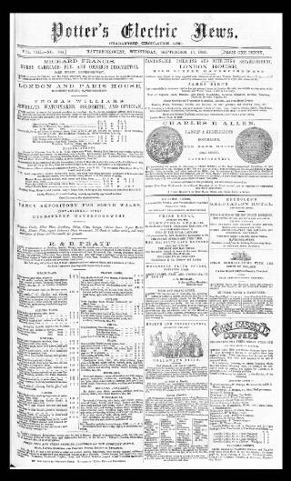 cover page of Potter's Electric News published on September 17, 1862