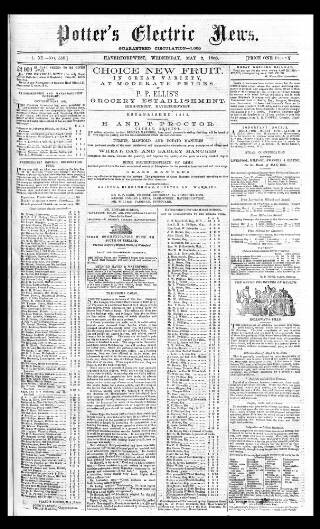 cover page of Potter's Electric News published on May 2, 1866