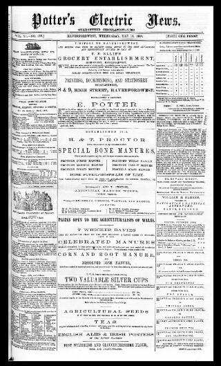 cover page of Potter's Electric News published on May 13, 1868