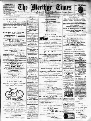 cover page of Merthyr Times, and Dowlais Times, and Aberdare Echo published on May 2, 1895