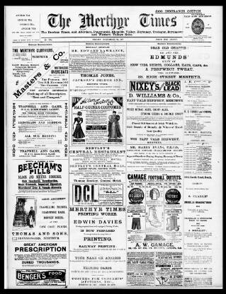cover page of Merthyr Times, and Dowlais Times, and Aberdare Echo published on November 26, 1897