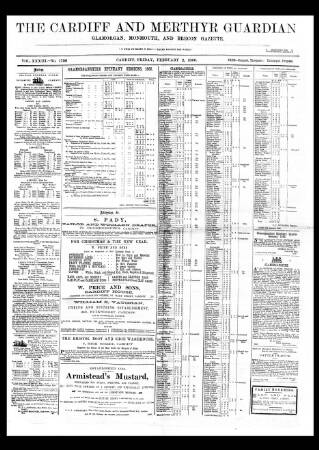 cover page of Cardiff and Merthyr Guardian published on February 2, 1866