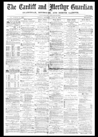 cover page of Cardiff and Merthyr Guardian published on June 18, 1870