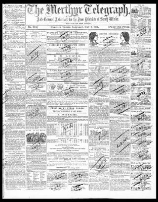 cover page of Merthyr Telegraph, and General Advertiser for the Iron Districts of South Wales published on May 4, 1861