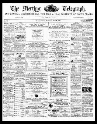 cover page of Merthyr Telegraph, and General Advertiser for the Iron Districts of South Wales published on June 18, 1870