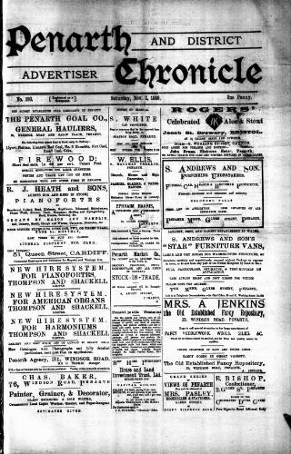 cover page of Penarth Chronicle and Cogan Echo published on November 2, 1889