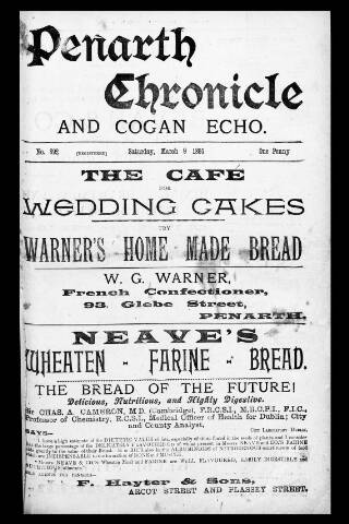 cover page of Penarth Chronicle and Cogan Echo published on March 9, 1895