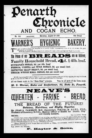 cover page of Penarth Chronicle and Cogan Echo published on August 10, 1895
