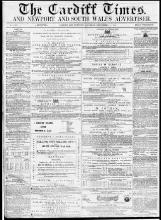 cover page of Cardiff Times published on September 17, 1859