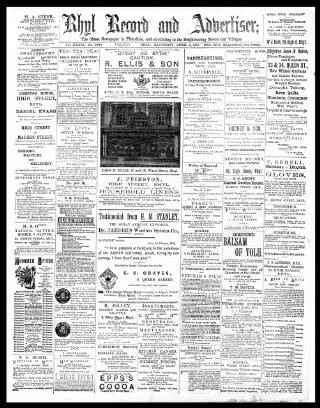 cover page of Rhyl Record and Advertiser published on April 4, 1891