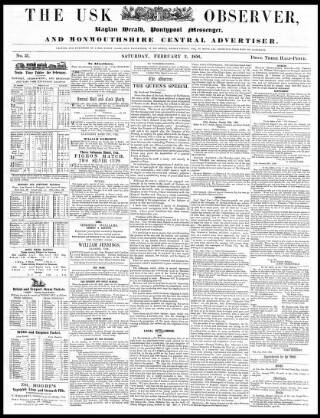 cover page of Usk Observer published on February 2, 1856