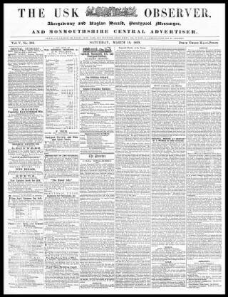 cover page of Usk Observer published on March 19, 1859