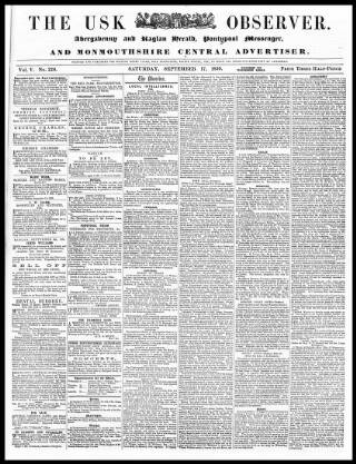 cover page of Usk Observer published on September 17, 1859