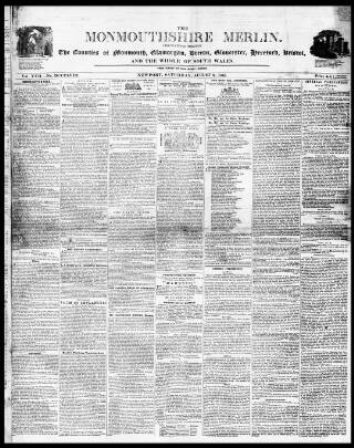 cover page of Monmouthshire Merlin published on August 2, 1845