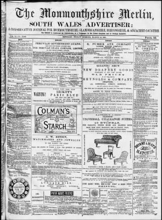 cover page of Monmouthshire Merlin published on March 19, 1880