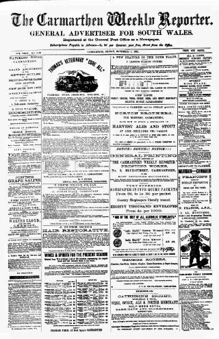 cover page of Carmarthen Weekly Reporter published on November 2, 1883