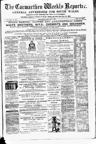cover page of Carmarthen Weekly Reporter published on May 2, 1884