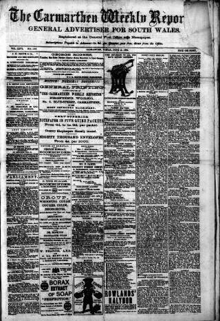 cover page of Carmarthen Weekly Reporter published on June 18, 1886