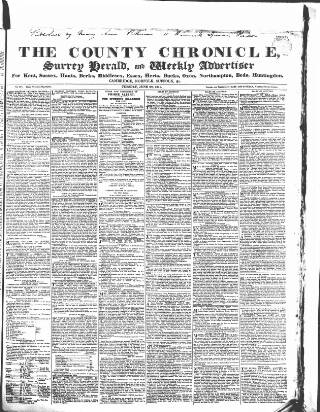 cover page of County Chronicle, Surrey Herald and Weekly Advertiser for Kent published on June 29, 1841