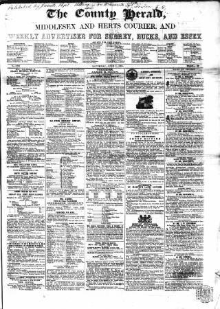 cover page of County Chronicle, Surrey Herald and Weekly Advertiser for Kent published on June 3, 1865
