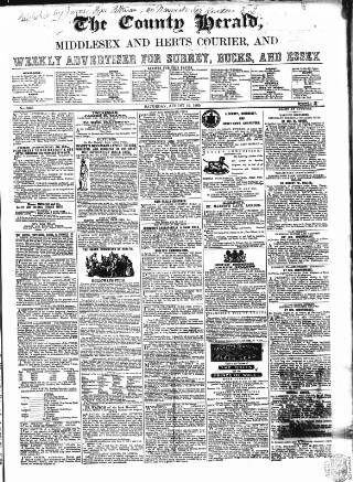 cover page of County Chronicle, Surrey Herald and Weekly Advertiser for Kent published on August 19, 1865