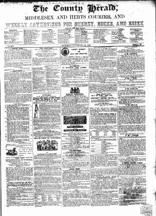 cover page of County Chronicle, Surrey Herald and Weekly Advertiser for Kent published on September 23, 1865
