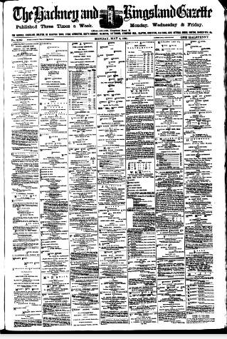cover page of Hackney and Kingsland Gazette published on May 4, 1891